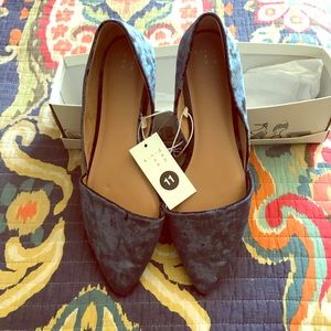 Blue crushed velvet flats